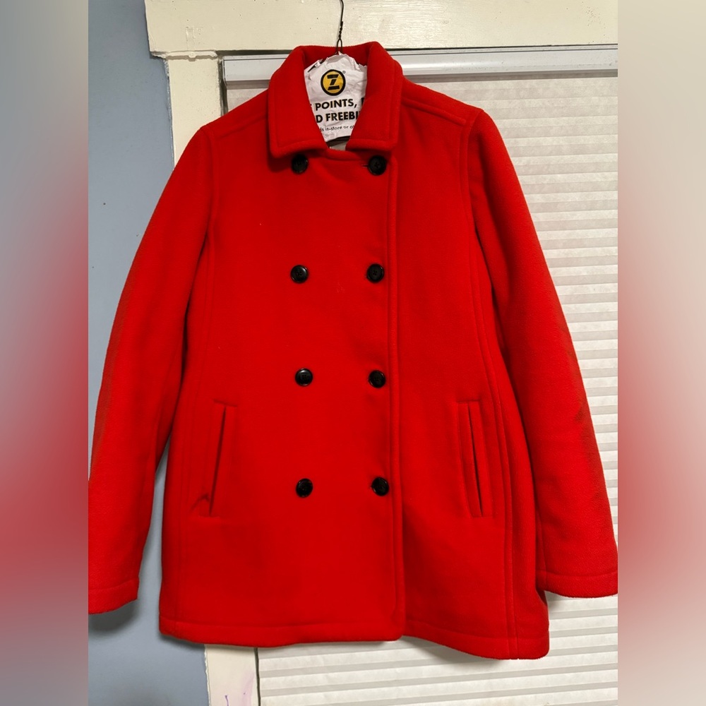 LL Bean red wool coat.